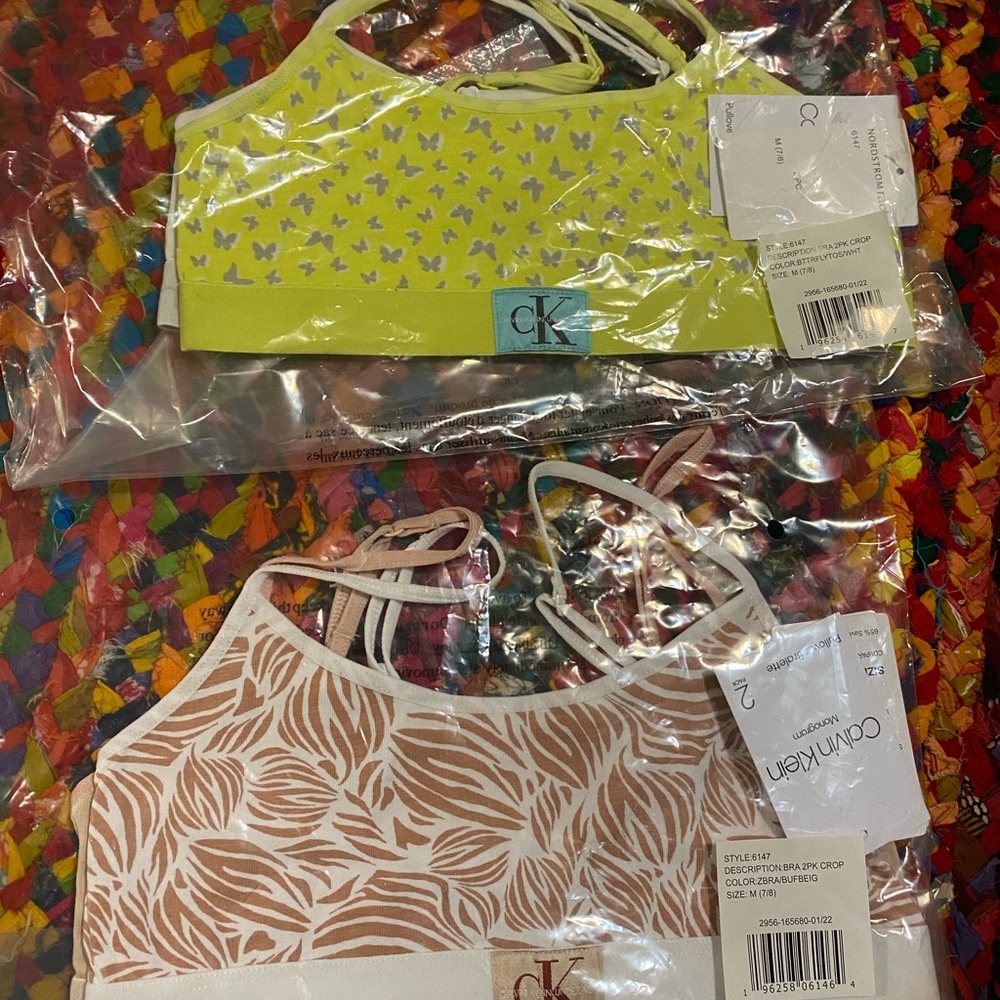 Calvin Klein Monogram Pullover Bralettes size m (7-8) 2 packs of 2. NWT